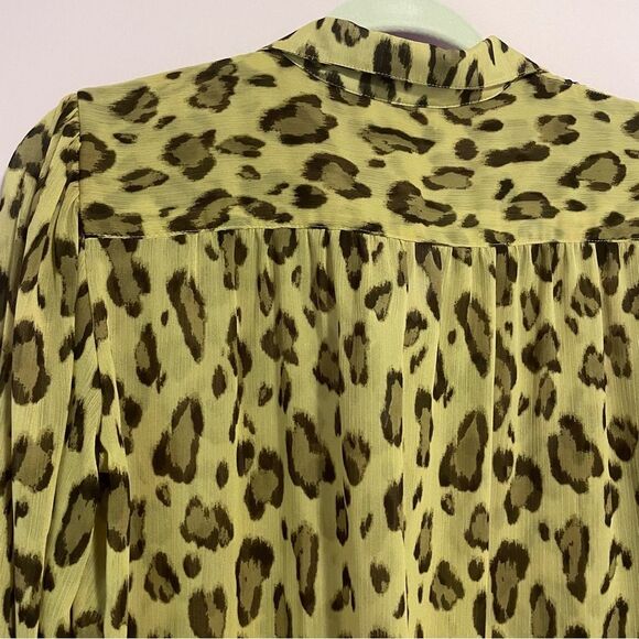 NEW Nine West Blouse XS Cheetah Print Button Collar Long Sleeve Chiffon Top - Picture 6 of 8